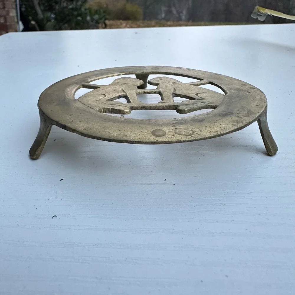 Vintage Solid Brass - 2 Kitty Cat Trivet 4